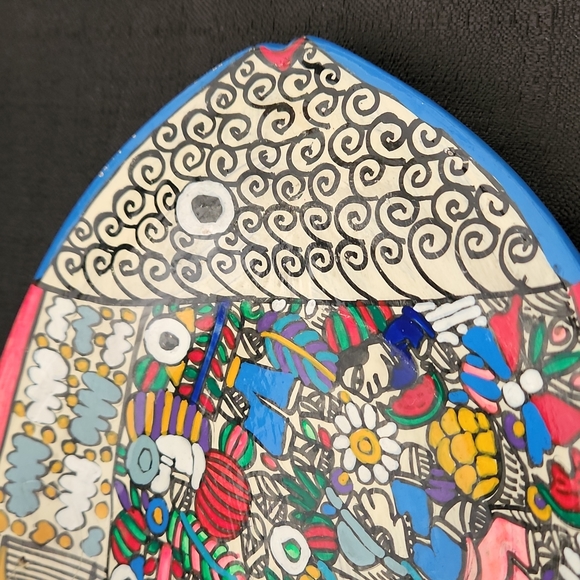 VINTAGE BEAUTIFUL COLORFUL MEXICAN FOLK ART WALL HANGING PLATE. - Picture 3 of 11